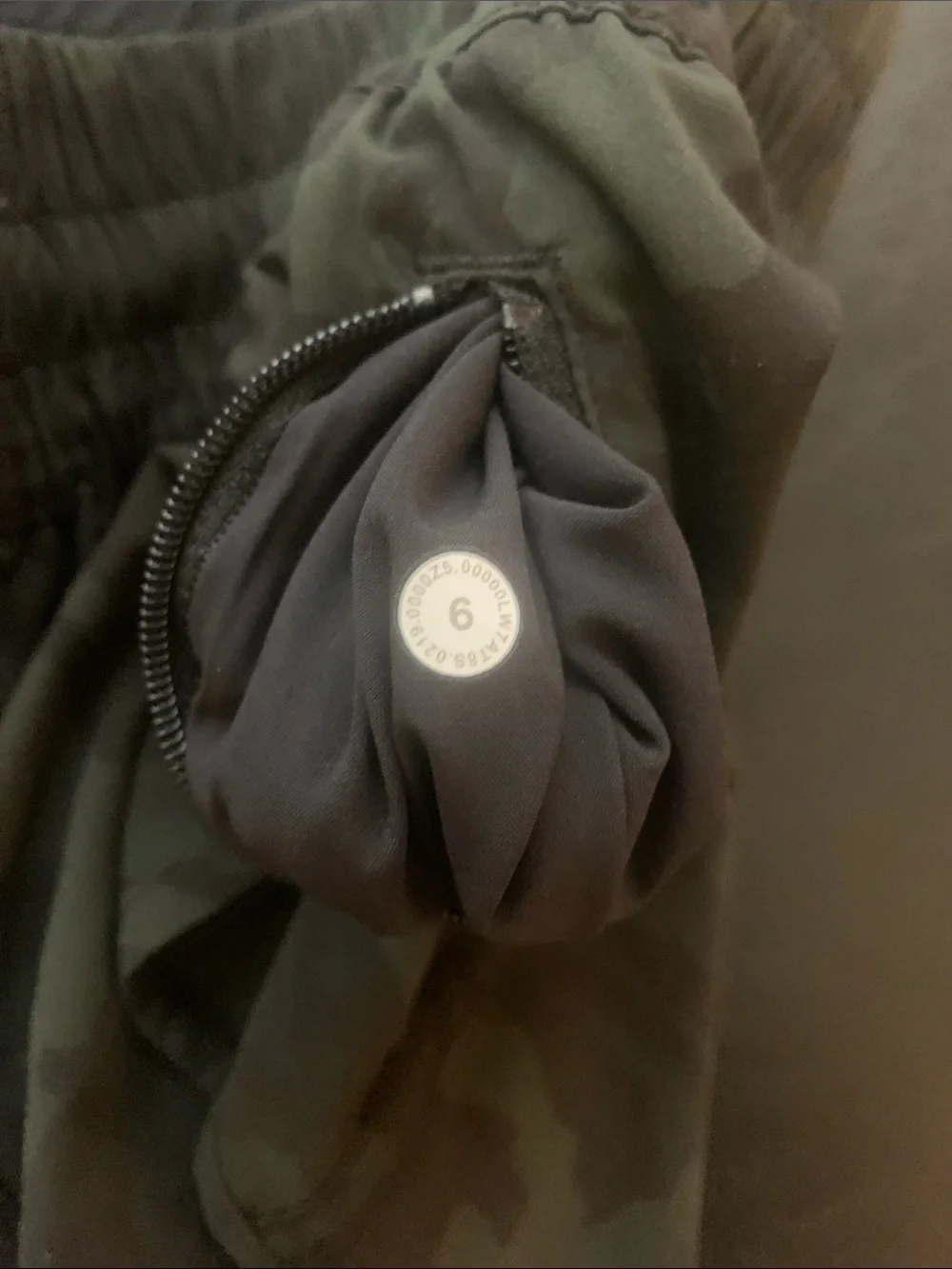 Lululemon Olive Green Camo Track That Shorts Sz 6, some signs of wear pictured